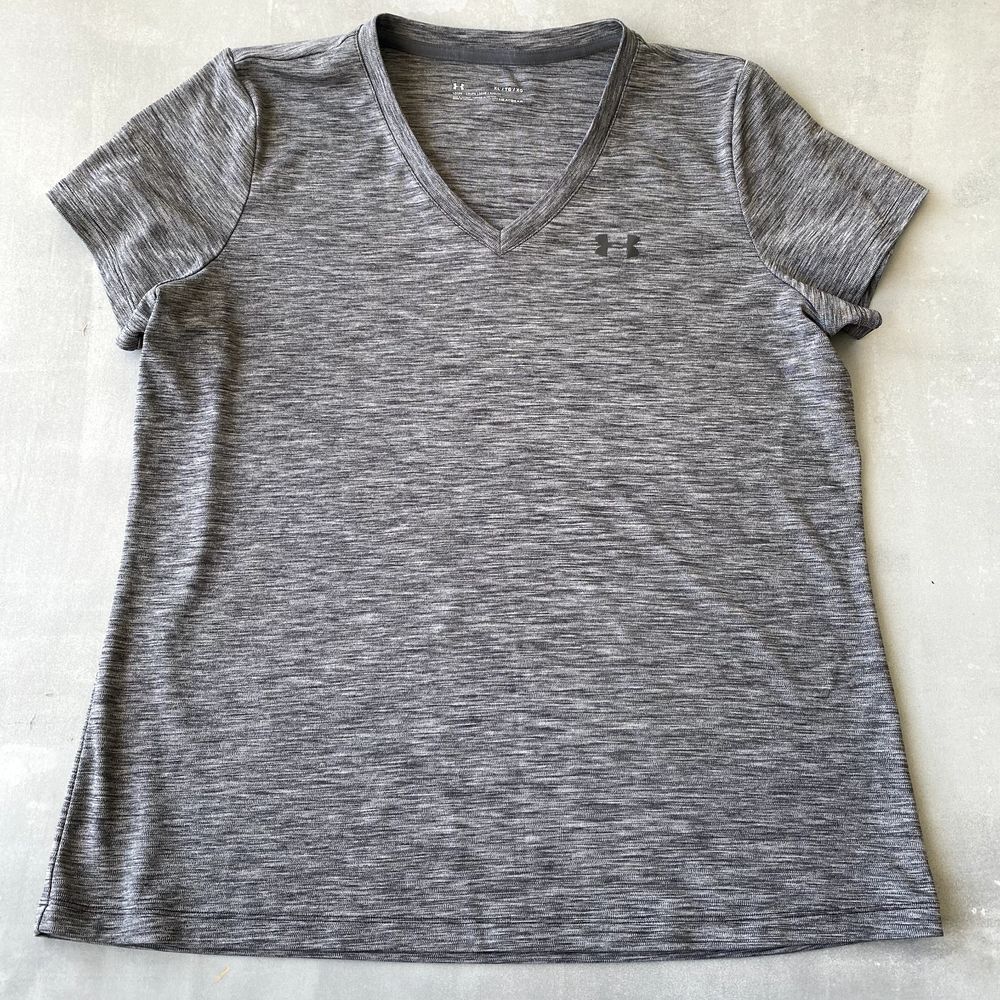 Under‎ Armour Shirt Womens XL Gray Heather Heat Gear Vneck Quick Dry Gym